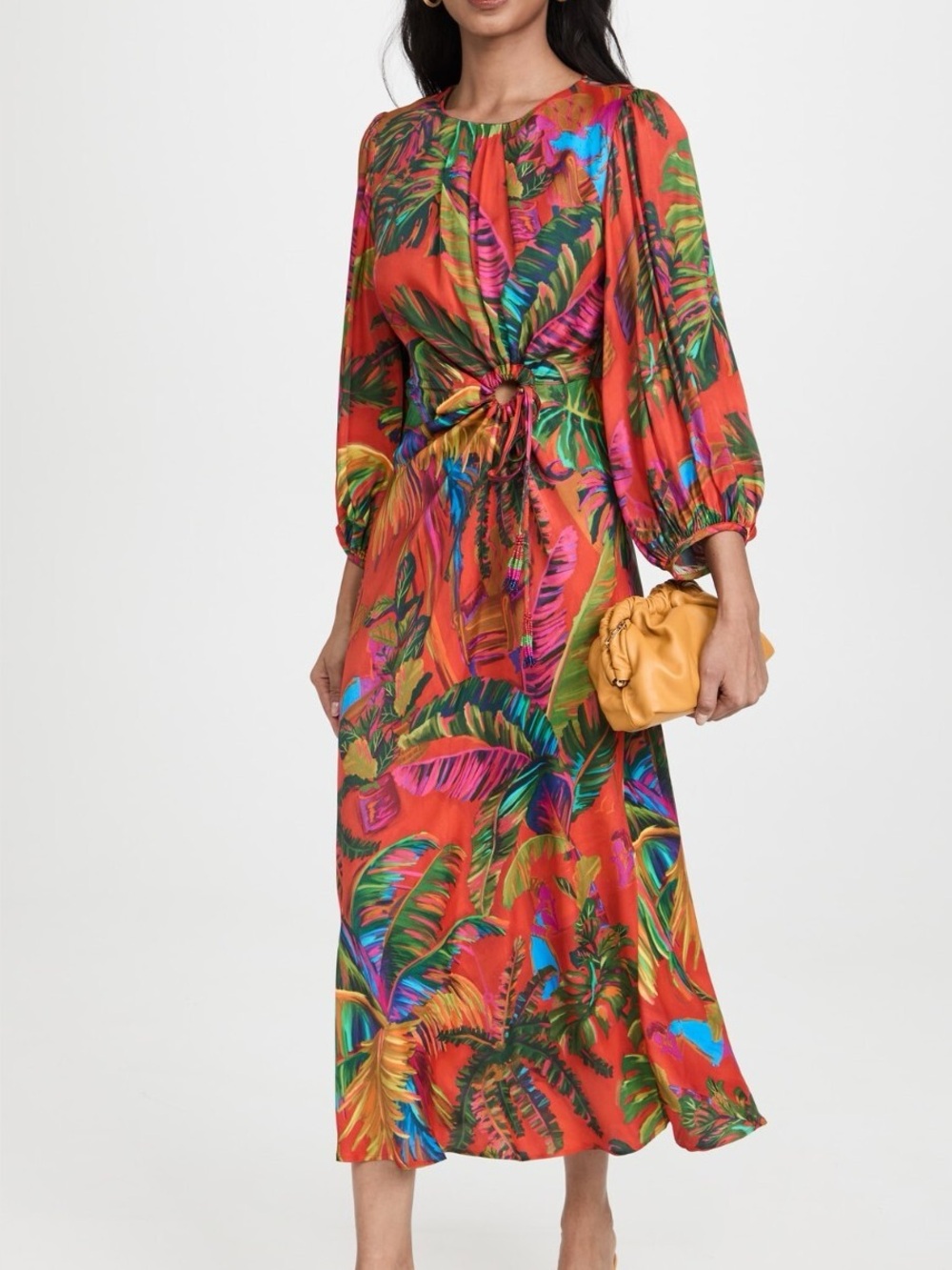 Farm Rio orange tropical midi dress